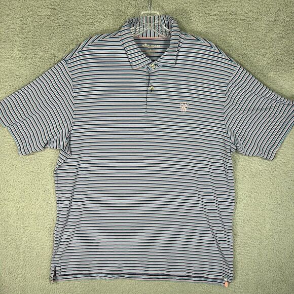 Peter Millar Seaside Polo Shirt Mens Large Blue Striped Lightweight - Picture 1 of 8